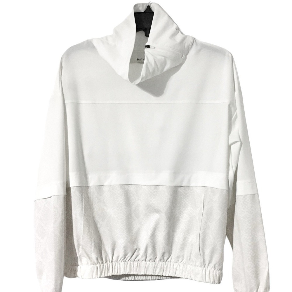 NEW! ATHLETA Run With It Half Zip Pullover Pearl‎ White Python Top Print XXS